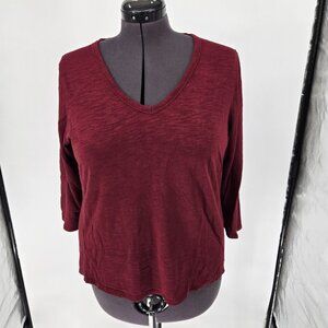 6325-5 Chico’s Ultimate Tee ¾ sleeve burgandy long top Shirt Size 2 12 Large